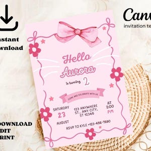 Cute Kitty Birthday Invitation, Editable Kitty Birthday Invitation, Kitty Digital Birthday Invitation, Cute Pink Birthday Theme