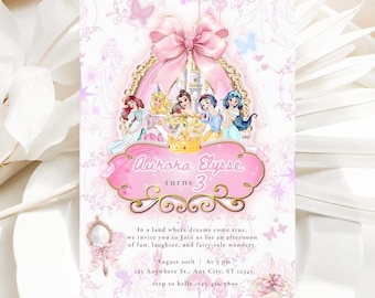 Princess Birthday Invitation Card | Editable Canva Template | Royal Theme Party Invite Instant Download