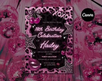 Pink Leopard 18th Birthday Invitation | Y2K Glam Party (Printable)