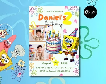 SpongeBob Birthday Invitation, Under the Sea Party Template (Digital Download)