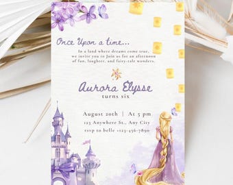 Rapunzel Birthday Invitation: Watercolor Princess Party Invite (Digital Download)