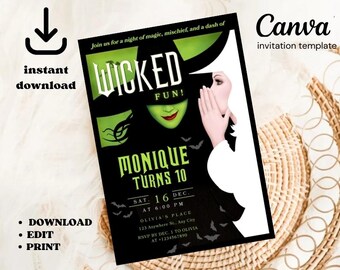 Editable Wicked Birthday Party Invitation: Canva Template (Digital Download)