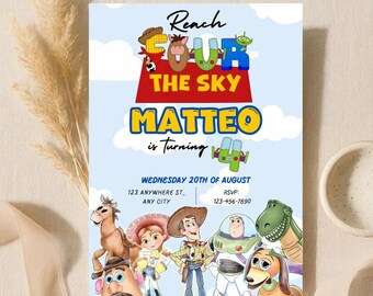 Toy Story "Reach Four the Sky" Birthday Invitation (Canva Template)