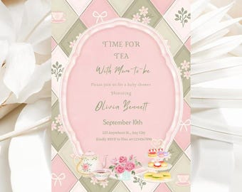 Floral Tea Party Baby Shower Invitation Template (Digital Download)