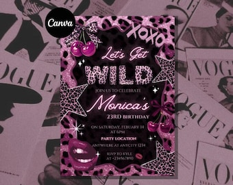 Pink Leopard Birthday Invitation – 'Let's Get Wild' Canva Template (Digital Download)