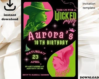 Editable Wicked Birthday Party Invitation: Canva Template (Digital Download)