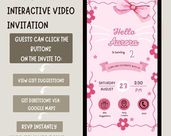 Kitty Birthday Video Invitation, Pink Party Theme (Digital Download
