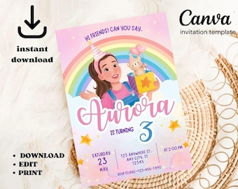 Ms Rachel Birthday Invitation: Editable Rainbow Party (Digital Invitation)