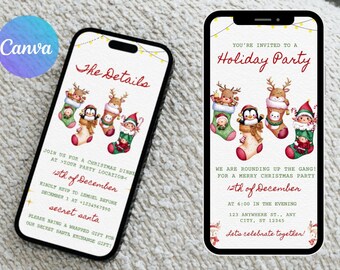 Reindeer Christmas Party Invitation | Editable Holiday Text Invite (Digital)