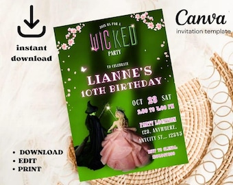 Editable Wicked Birthday Party Invitation: Canva Template (Digital Download)