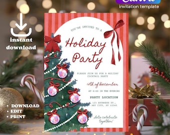 Editable Christmas Party Invitation, Holiday Gathering (Digital Download)