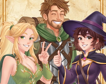 Ilustración de personajes de D&D personalizados / Retrato de rol de fantasía por encargo / Arte de mazmorras y dragones