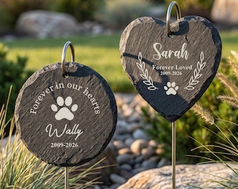 Personalized Pet Memorial Garden Stone with Stake, Dog Cat Grave Marker, Outdoor Remembrance Gift