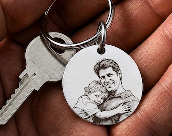 Porte-clés photo personnalisé pour papa, porte-clés photo en acier inoxydable pour papa, cadeau d'anniversaire de papa pour lui, cadeau de fête des pères d'un enfant, cadeau de grand-père
