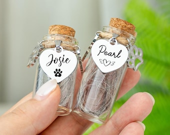 Anpassad minnesburk av husdjurspäls, minnesburk av hund, minnessak av husdjurspäls, glasflaska för minnesmärke av husdjur, presenter vid förlust av husdjur, present med regnbågsbro, present till förlust av husdjur