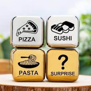 Food Dice,Date Night Dice,Food Decision Dice,Stainless Steel Anniversary Dice,What To Eat Dice,Date Night Gifts,Couple Gift,Christmas Gift