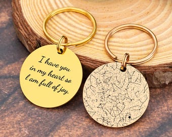 Engraved Star Map Keychain,Personalized Valentine's Day Gift For Boyfriend Girlfriend,Night Sky Keyring,Star Map By Date,Anniversary Gift