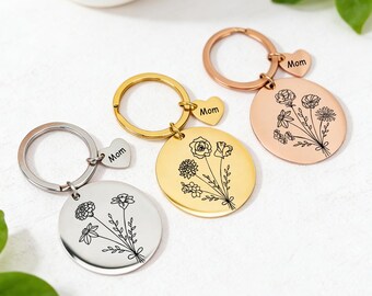 Personalized Mom Keychain,Engraved Birth Flowers Key Chain,Grandma's Garden Gift For Her,2026 Mother's Day Gift,Birthday Gift For Mom Nana