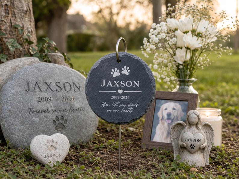 Personalized Pet Memorial Garden Stone with Stake, Dog Cat Grave Marker, Outdoor Remembrance Gift image 6
