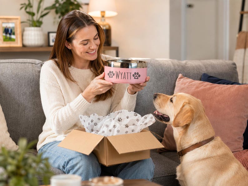 Cuenco para perro grabado con nombre, cuenco de acero inoxidable personalizado para mascotas, comedero para perros, comedero para perros y gatos, regalo para cachorros, regalo para perros, regalo para amantes de las mascotas imagen 2
