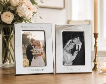 Cadre photo gravé, cadre photo de mariage personnalisé, cadre en métal 5x7 avec message au choix, souvenir de mariage ou d'anniversaire pour couple