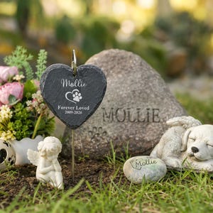 Personalized Pet Memorial Garden Stone with Stake, Dog Cat Grave Marker, Outdoor Remembrance Gift image 2