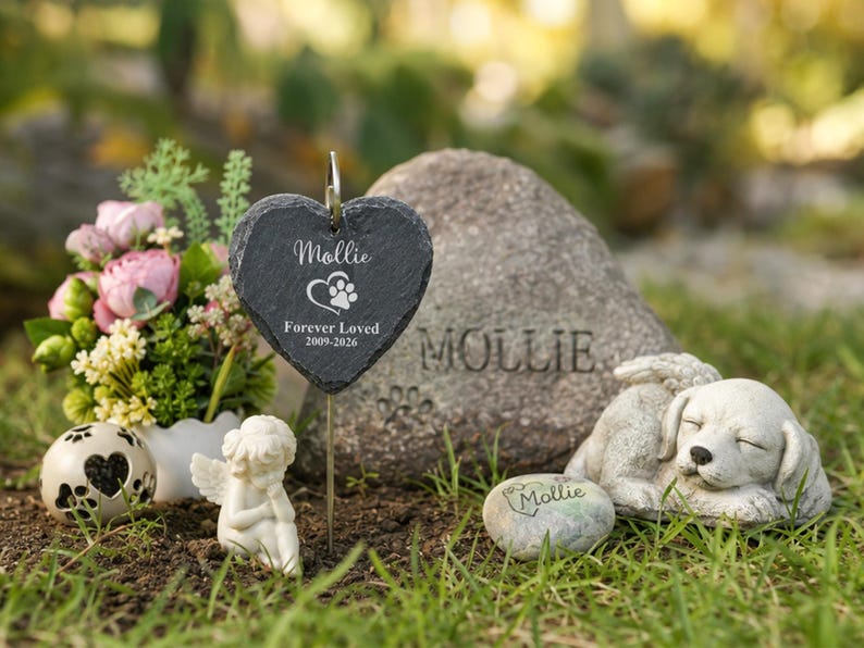 Personalized Pet Memorial Garden Stone with Stake, Dog Cat Grave Marker, Outdoor Remembrance Gift image 2