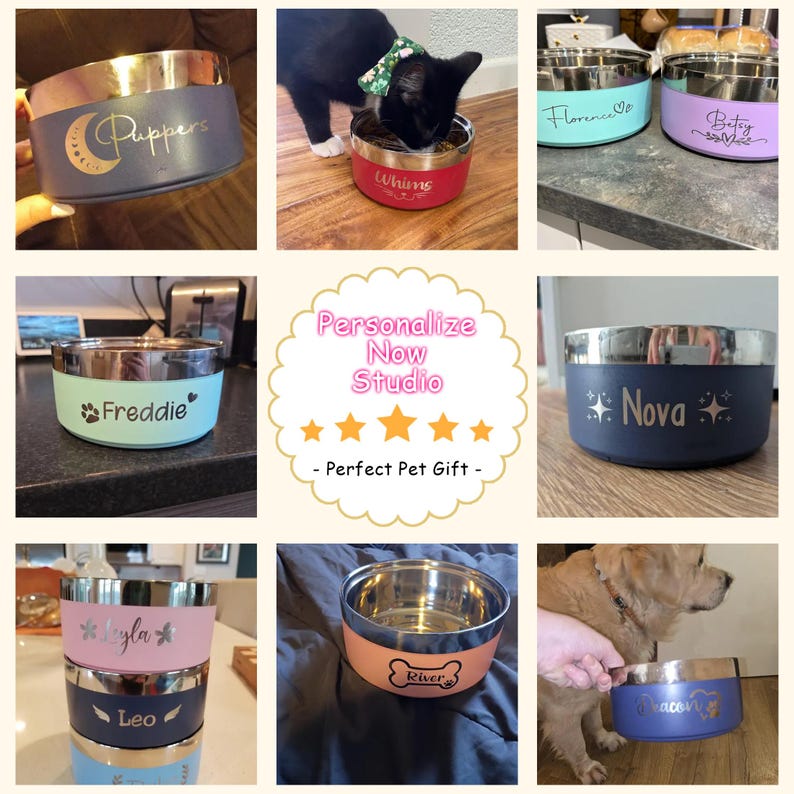 Cuenco para perro grabado con nombre, cuenco de acero inoxidable personalizado para mascotas, comedero para perros, comedero para perros y gatos, regalo para cachorros, regalo para perros, regalo para amantes de las mascotas imagen 6