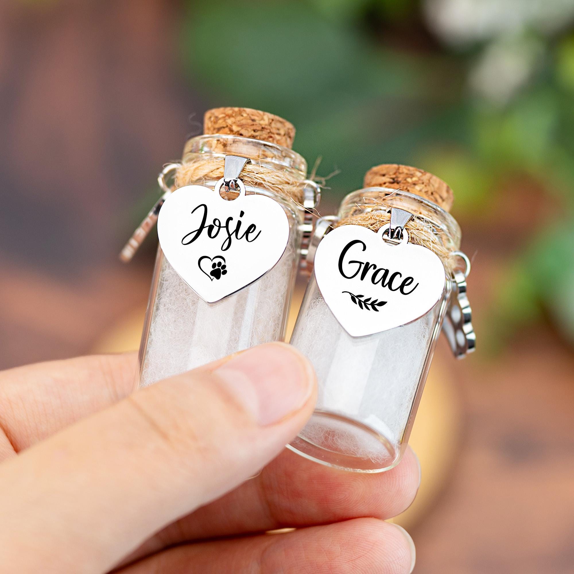 3pcs Personalized Pet Fur Keepsake Jar Custom Memorial Urn Bottles For Pet Ashes, Hair & Teeth, Sympathy Gift For Loss Of Dog Cat(Customized
