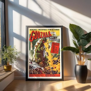 Vintage Godzilla King Of The Monsters Movie Poster Birthday Gift For Partner 1950s Monster Movie Memorabilia Gift For Father Godzilla Gift