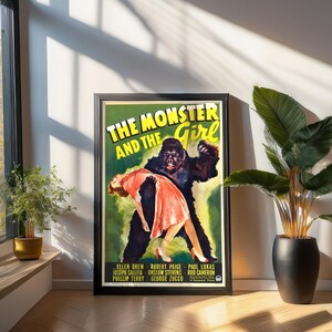 Póster restaurado de película de terror vintage: El monstruo y la chica (1941)