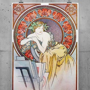 Vintage Art Rolled Posters, Alphonse Mucha Femme Au Carton A Dessins Girl With Easel 1898, Wall Art Prints, Home Decor, Room Decor, Dorm