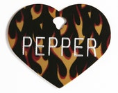 Pet Tag Personalized on Two-Sided Large Flame Heart