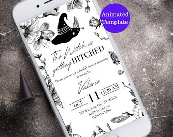 Witch Chinoiserie Bridal Shower Invitation Editable Halloween Theme Bridal Canva Template Elegant Wedding Shower Animated Invite