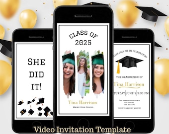 Graduation Invitation Video Graduation Party Invitation Template Class of 2025 Invite  Animated Grad Party Invite Editable Graduation Evite