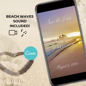 Save the Date Beach Wedding Announcement Template Destination Wedding Video Invitation Tropical Beach Editable Ocean Theme Invite