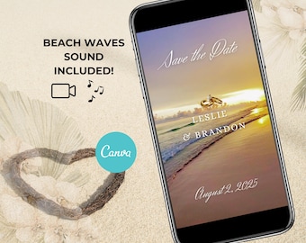 Save the Date Beach Wedding Announcement Template Destination Wedding Video Invitation Tropical Beach Editable Ocean Theme Invite