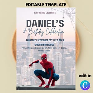 Editable Spiderman Boys Birthday Party Template, Spiderman Kids Superheroes Birthday Invite, Spiderman Instant Download Birthday Invite.