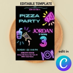 Printable Pizza Party Birthday Invitation Template, Digital Pizza Party Birthday Invite for Kids, Editable Italian Pizza Party Invitation.