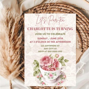 Editable Floral Tea Party Invitation Template (Digital Download)
