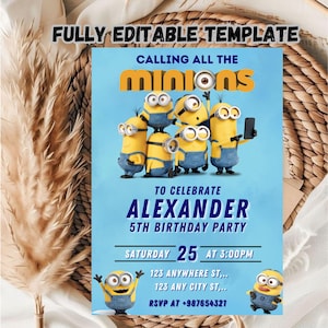 Editable Minions Birthday Invitation Template / minions Birthday Invitation Template / Kids Birthday Invitation Template