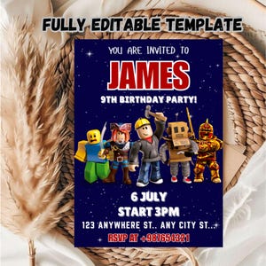 Editable Roblox Birthday Invite, Roblox Boys Birthday Invitation Template, Printable Roblox Party Invite, Digital Roblox Birthday Invite.