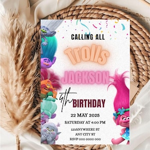 Trolls Birthday Invitation: Girls Party, Editable Theme (Digital Download)