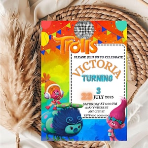 Trolls Birthday Invitation Template: Girls Party Invite (Digital)