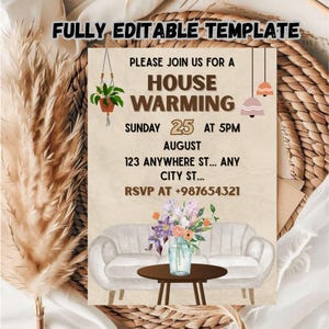 Editable Housewarming Party Invitation: Home Sweet Home (5x7, Digital Download)