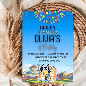 Digital Bluey Birthday Invitation Template, Editable Bluey Boy Birthday Invite, Bluey TWO-EY Birthday invite, Bluey Theme Girl Party Invite.