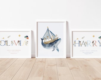 Set di stampe spaziali personalizzate - Arte per la cameretta dei bambini con astronauti in acquerello