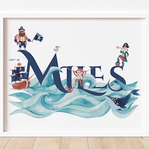 Pirat Name Aquarell personalisierte Kinderwandkunst