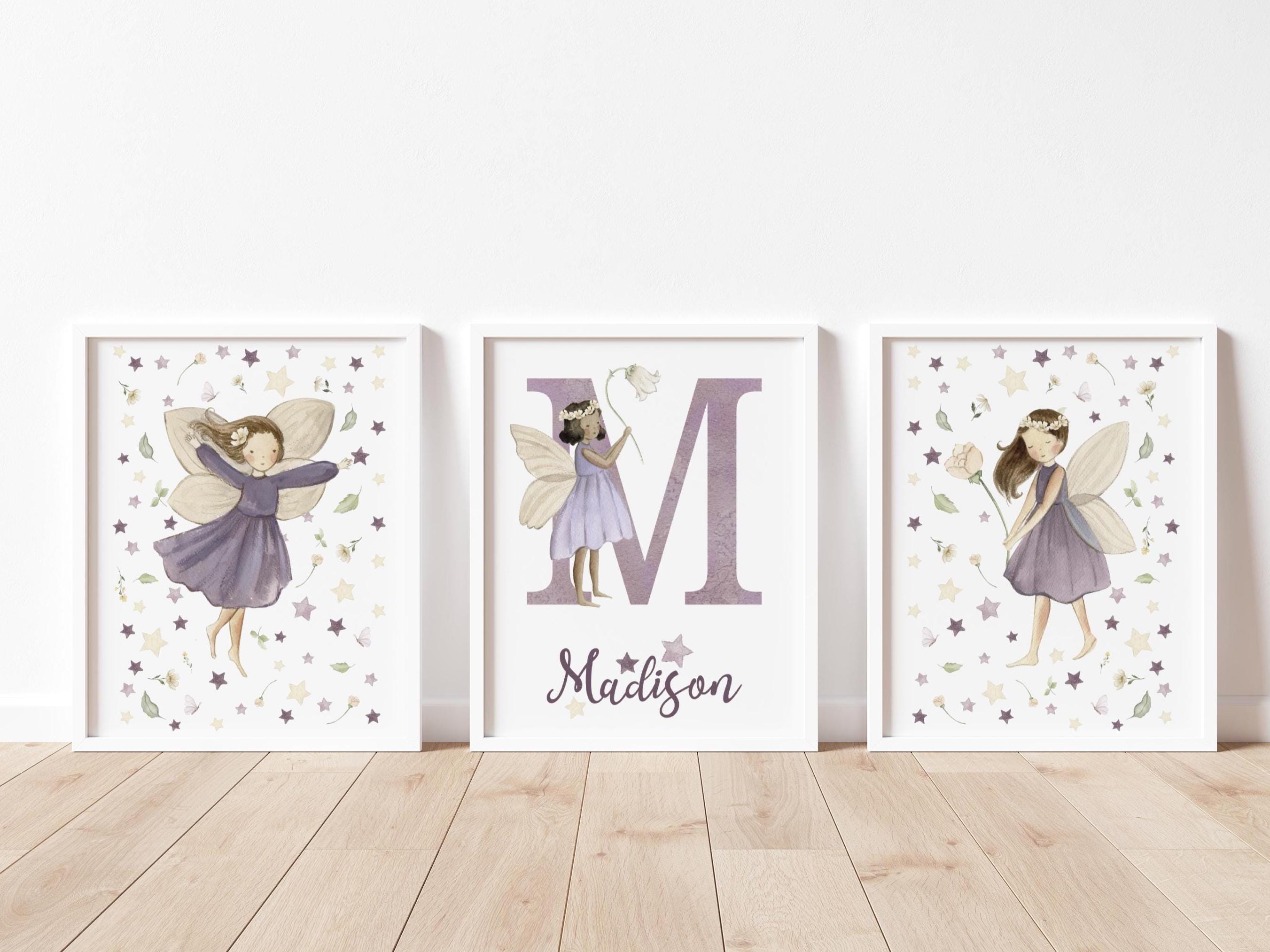 Custom Fairy Name Print Set – Watercolor Nursery Wall Art – Personalized Digital Download – Set of 3