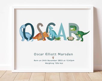 Dinosaur Name Watercolor Personalized Child Wall Art